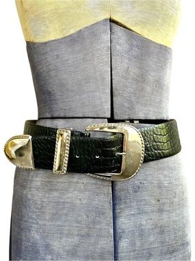 Vintage Black Croc Embossed Leather Belt Revcor Belt Buckle The Ritz